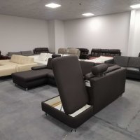 Кафяво-сив кожен ъглов диван с функция ракла "CARO", снимка 7 - Дивани и мека мебел - 39954736
