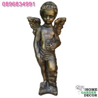 Статуя фигура ангелче от бетон в тъмно златист цвят, снимка 1 - Градински мебели, декорация  - 40694883