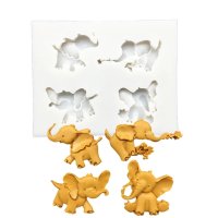4 малки Слончета Слонче слон силиконов молд форма декорация торта фондан, снимка 4 - Форми - 30183762