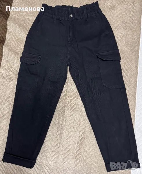 Черни дънки с ластик и висока талия - М, снимка 1