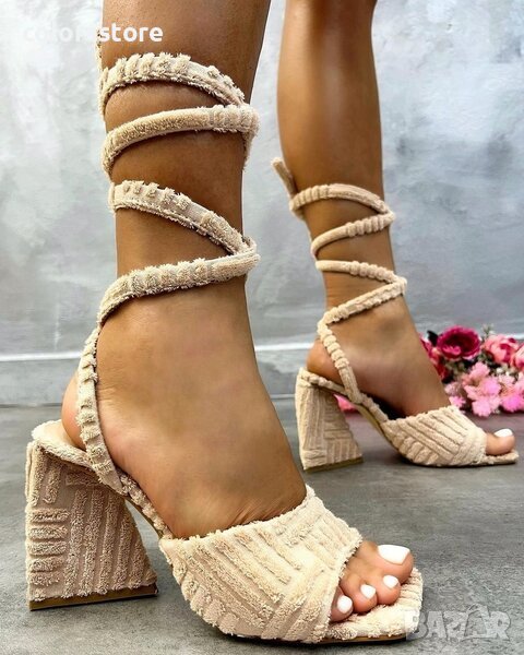 Сандали на ток - бежови - HL100, снимка 1