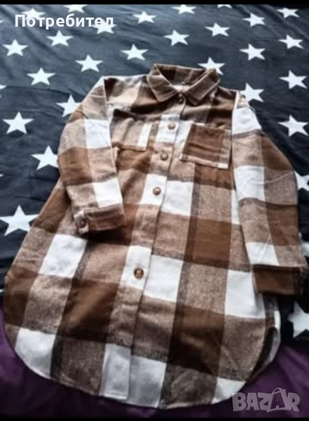 Дамска дълга карирана риза, снимка 1