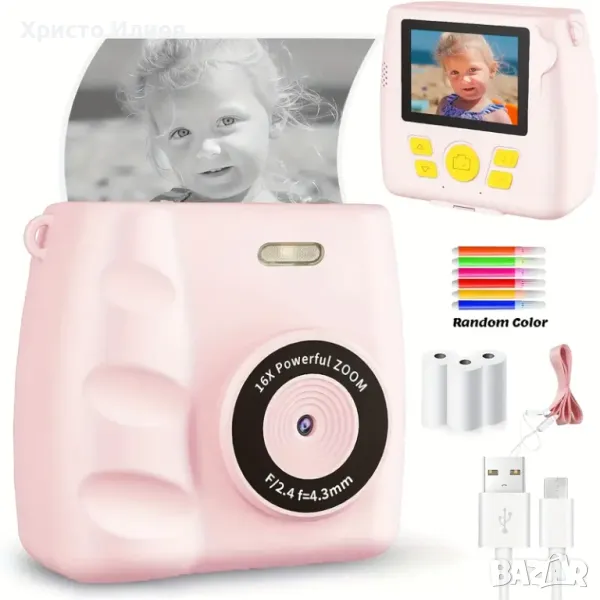 Детска камера с функция за печат Детски фотоапарат с дисплей за моментни снимки, снимка 1