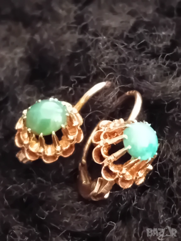 Старинни златни обеци с естествени камъни ръчна изработка, снимка 1