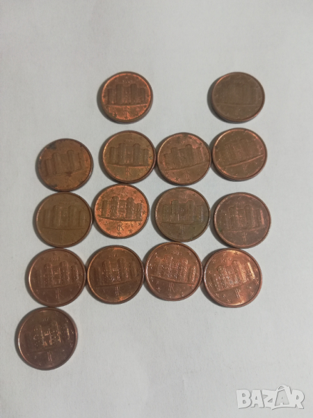 лот от 15 монети 1 евроцент Италия, снимка 1