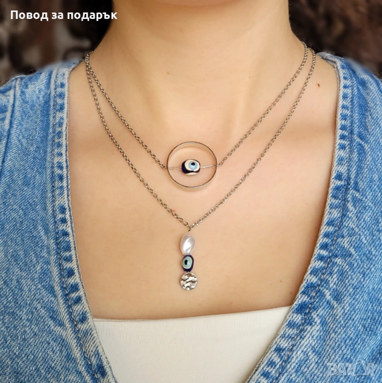 Дамско колие със синьо око, снимка 1