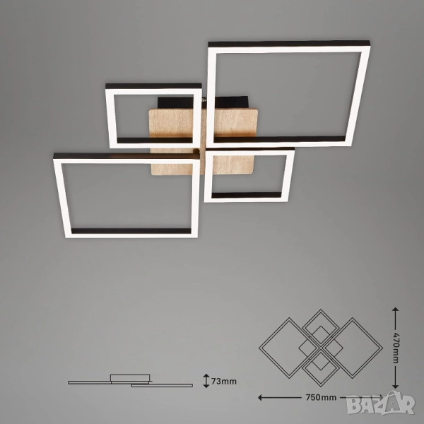 LED Плафон BRILONER Leuchten 48W – Димируема Светлина, 4,000 lm, 3,000 K, Черно-Дървесен Дизайн!, снимка 1