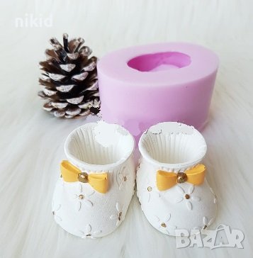 3D бебешка обувка буйка пантофка на цветя силиконов молд форма фондан гипд декор, снимка 1