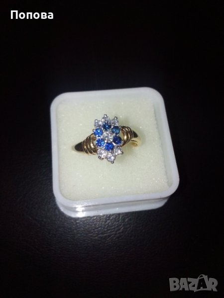 18k. златен пръстен с диаманти и сапфири, снимка 1