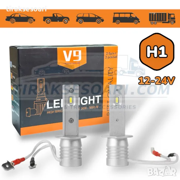 НОВ Модел 2025 V9 PREMIUM LED Крушки H1 300% повече светлина 12V 24V, снимка 1