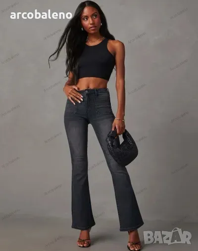 Дамски ретро изпрани дълги дънки с висока талия , снимка 1