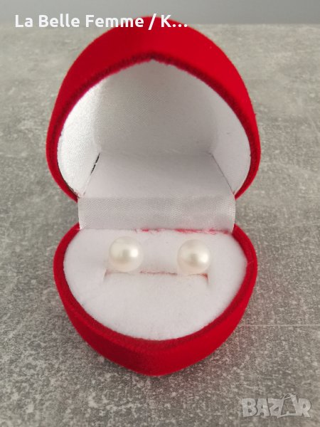 Обеци с естествени перли в луксозна кутия, снимка 1
