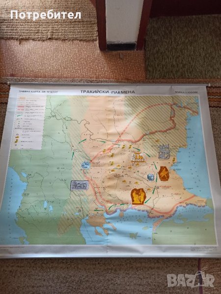 Стара ученическа карта "Тракийки племена", снимка 1