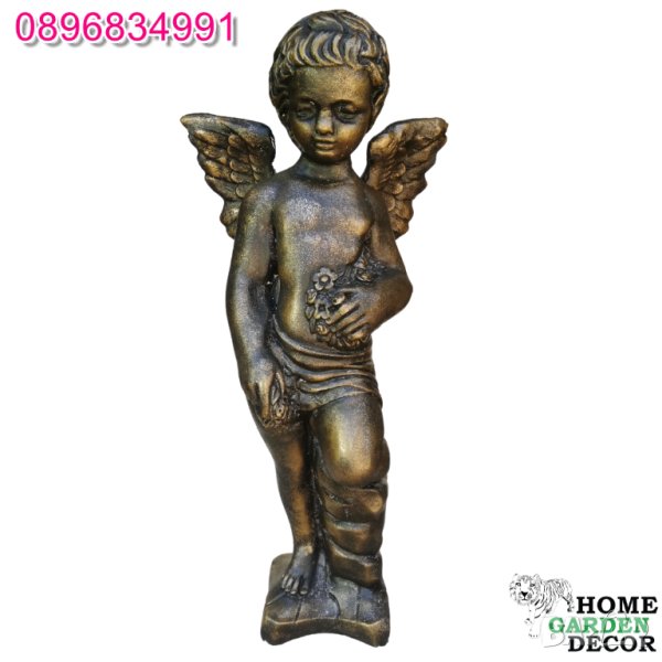 Статуя фигура ангелче от бетон в тъмно златист цвят, снимка 1