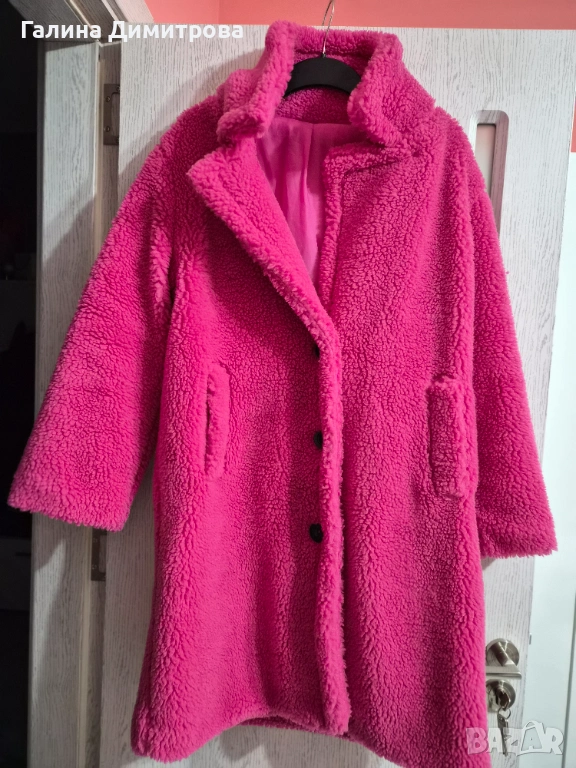 Дамско розово пухено палто, снимка 1