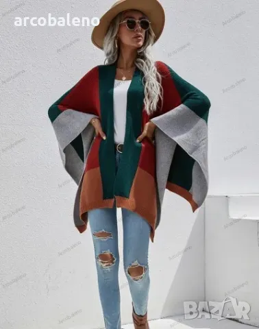 Дамска карирана широка плетена жилетка, 5цвята , снимка 2 - Жилетки - 41798937