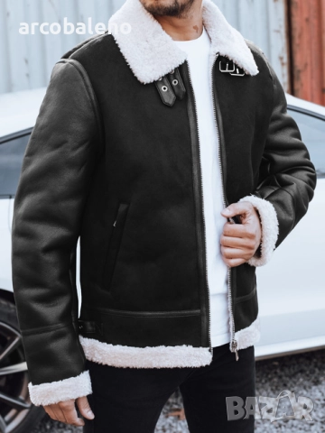 Мъжко черно зимно кожено яке, снимка 3 - Якета - 52259042