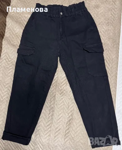 Черни дънки с ластик и висока талия - М