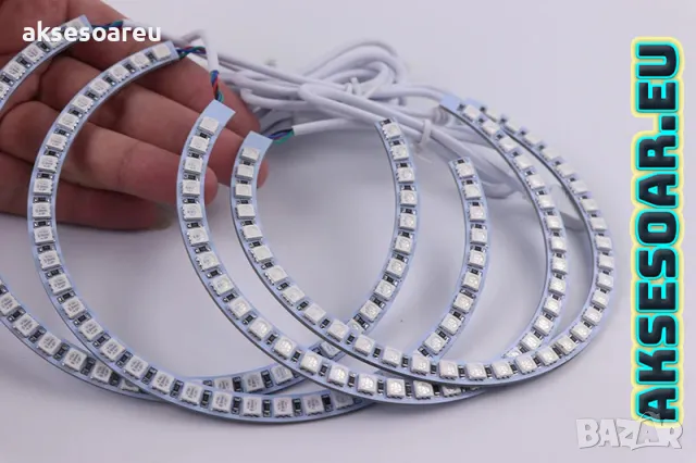 Ангелски очи многоцветни RGB LED Фарове Angel Eyes DRL за кола 2x131 и 2x146 mm за BMW, снимка 13 - Аксесоари и консумативи - 48039732