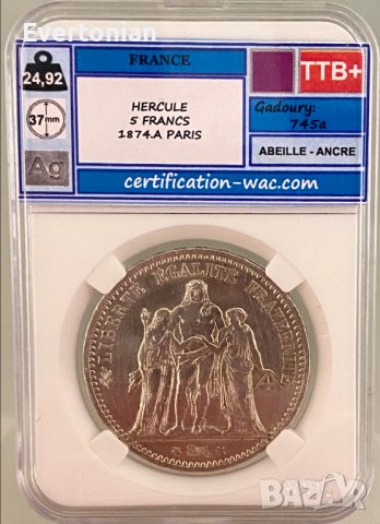 Франция 5 франка 1874 A / сребро