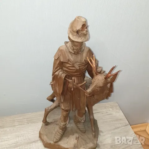 Стара красива дървена фигура ръчна изработка-елен и ловец, снимка 8 - Антикварни и старинни предмети - 49329404