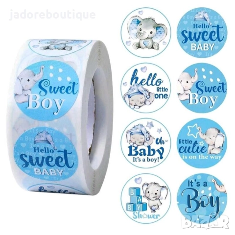 Кръгли лепенки стикери happy birthday/ baby boy girl shower различни видове - 100 бр /к-кт , снимка 3 - Други - 38979206