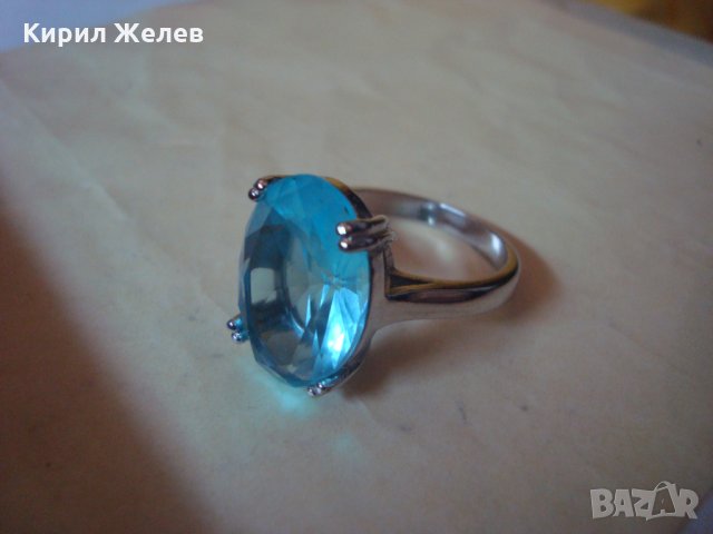 ГОЛЯМ ФАСЕТИРАН СИН ЦИРКОНИЙ КРАСИВ ФЕШЪН ПРЪСТЕН с ПЕЧАТ 925 ПОСРЕБРЕН 22292, снимка 14 - Пръстени - 33050111