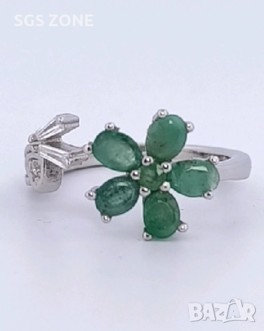 Сребърен пръстен с естествен син сапфир, многоцветен изумруд, снимка 6 - Пръстени - 52278484