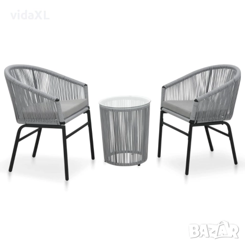 vidaXL Бистро комплект от 3 части с възглавници, PE ратан, сиво(SKU:48140), снимка 1