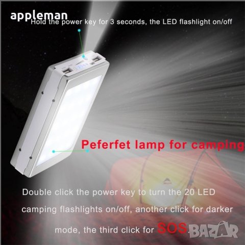 Соларна външна батерия power bank 60000mah с led фенер телефон iphone, снимка 7 - Външни батерии - 28865422