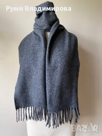 Мъжки, сив шал от 100 % агнешка вълна, снимка 5 - Шалове - 48627055