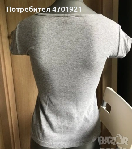 Сива дамска тениска със сини цветя, снимка 6 - Тениски - 53216281