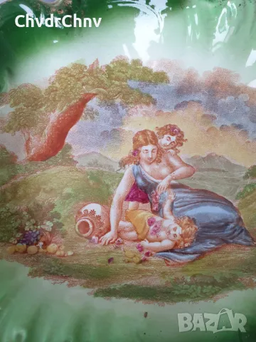 1870г HK Browne Phiz 29см/стара аглийска порцеланова декоративна чиния-картина, снимка 2 - Антикварни и старинни предмети - 49598875