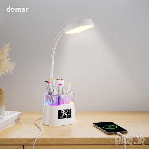 YAMYONE LED настолна лампа с държач за писалка и USB порт