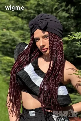 НОВА дълга на плитки тъмно червена лейс фронт перука Манди, снимка 2 - Аксесоари за коса - 26141165