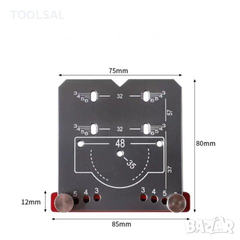Алуминиев шаблон за маркиране на отвори за мебелни панти ф 35мм, снимка 4 - Други инструменти - 43336990