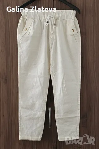 Бял ленен спортно елегантен панталон, снимка 3 - Панталони - 49974812