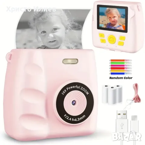 Детска камера с функция за печат Детски фотоапарат с дисплей за моментни снимки, снимка 1