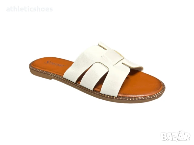 Дамски чехли на равна подметка в бяло и черно , снимка 3 - Чехли - 50516544