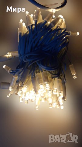 LED лампички тип верига със син кабел и топло бяла светлина, снимка 2 - Лед осветление - 43218204