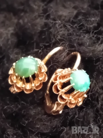 Старинни златни обеци с естествени камъни ръчна изработка