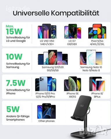 INIU 15W безжично зарядно Qi сертифицирано  -стойка, подсветка, снимка 6 - Безжични зарядни - 39301961