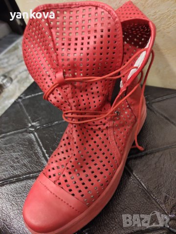 Червени естествена кожа летни ботуши , снимка 6 - Дамски ботуши - 36770499