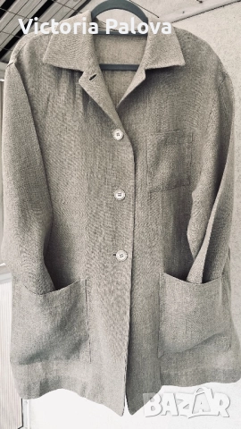 Минималистична риза- сако от груб лен в неутрален нюанс, снимка 6 - Сака - 52935123