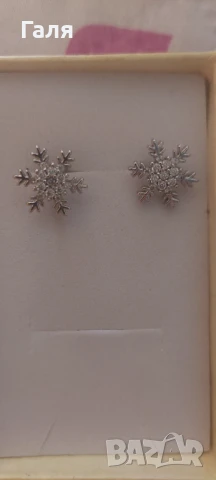 Сребърни обеци  "Снежинки", снимка 2 - Обеци - 51428292