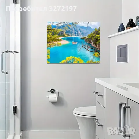 Картина на платно с дървена рамка-Изглед към езеро,30x40 см., снимка 4 - Картини - 48464298