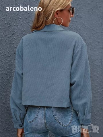 Дамско едноцветно яке от рипсено кадифе с яка и предни джобове, 3цвята - 023, снимка 11 - Якета - 39113595