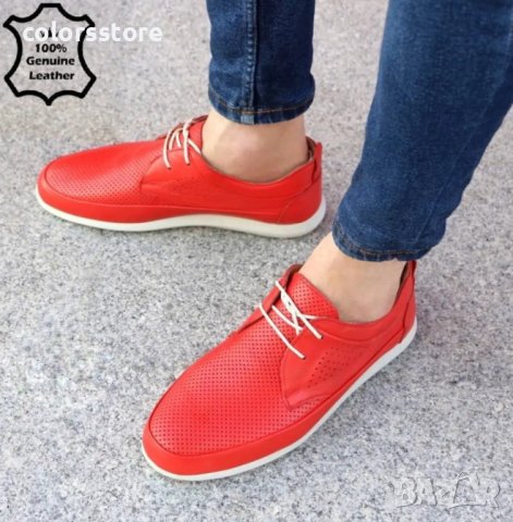 Мъжки обувки - червена ЕСТЕСТВЕНА кожа - 450, снимка 2 - Мокасини - 33535080