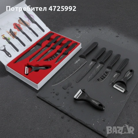 Комплект кухненски ножове – Cheffinger CF-MB08 от 6 части с мраморно покритие и магнитна кутия, снимка 3 - Прибори за хранене, готвене и сервиране - 53310829