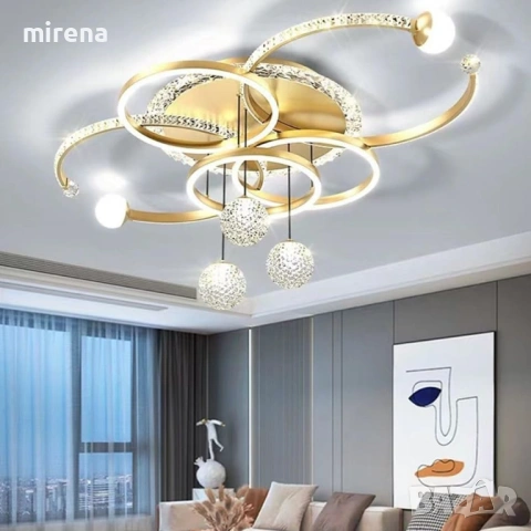 Модерна ЛЕД LED кристална таванна лампа, кръгла дистанционно димируема